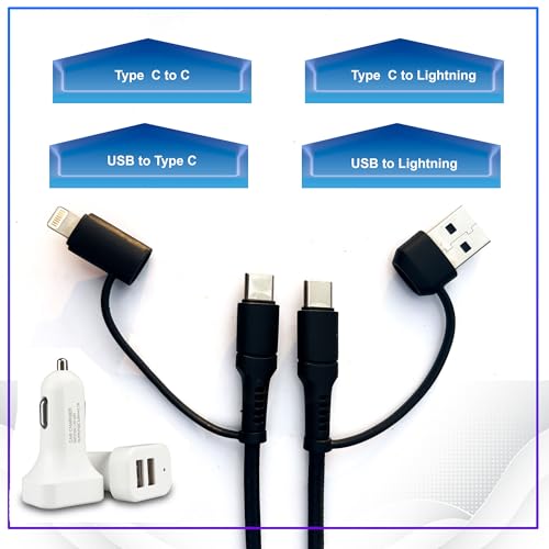 Image of Auto Pearl, 2-Ports Fast Car Charger with 4 in 1 Black Cable, Turbo Charger, Dual USB Compatible with Captiva