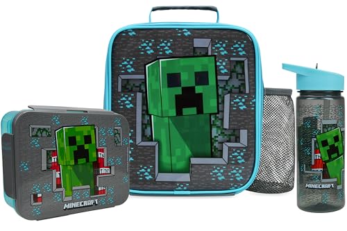 Get Trend Minecraft Lunch Bag Lunch Box Water Bottle for Kids 3 Piece Set Bento Box Insulated Snack Container Creeper Gifts for Kids (Multi Minecraft)