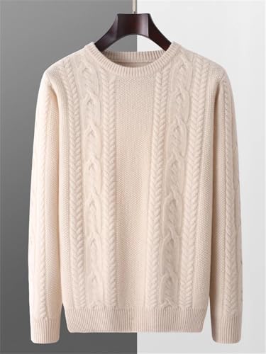 Men's Autumn Winter Merino Wool Knitted Sweater Casual Tops Warm Fashion O-Neck Cable Knitted Pullover2