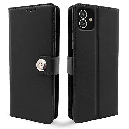 Image of Pikkme Samsung Galaxy F14 5G Flip Cover Leather Finish | Inside TPU with Card Pockets | Wallet Stand and Shock Proof | Complete Protection Button Flip Case (Black)