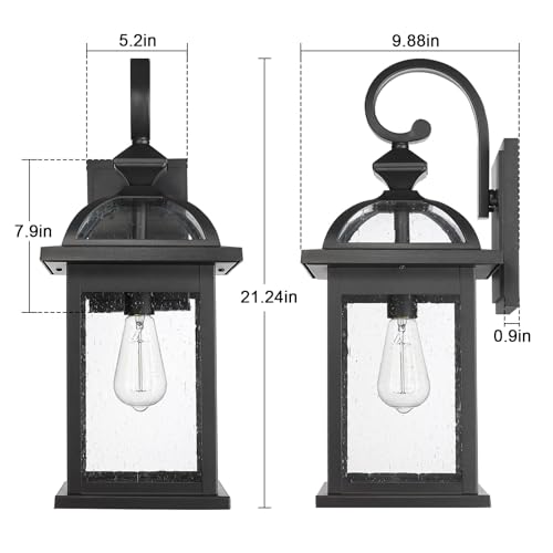 Image of Darkaway 2pcs Outdoor Lights Fixtures Wall Mount, Large 22inch Outdoor Wall Sconce Lights with Seeded Glass Waterproof Outside Exterior Lights Fixture for House Front Porch Patio