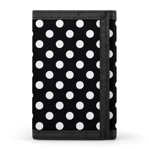 Vintage White Polka Dot Black Print Wallet for Men, Small Men's Bifold Wallet, 8 Credit Card Holder Slim Minimalist Front Pocket