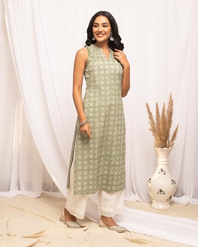 Image of FIORRA Womens Cotton Regular Fit Floral Printed A-Line Kurta