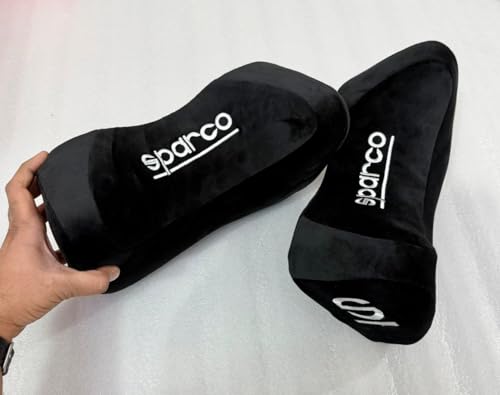 Image of AUTO MT 2PC Sparco Neckrest Pillow Universal Comfortable Head-Rest Neck-Rest Pillow Adjustable Pillow Cervical Universal (2PC Black Big NECKREST PILOWW)