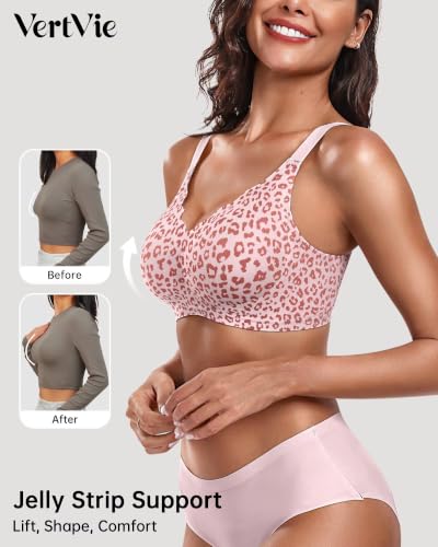 Image of Vertvie Seamless Jelly Bra No Underwire Supportive Bralette | Wireless, Full Coverage, Push Up, Scalloped V-Neck, Buttery Soft & Invisible under T-shirts for Everyday Oder Women's Comfort