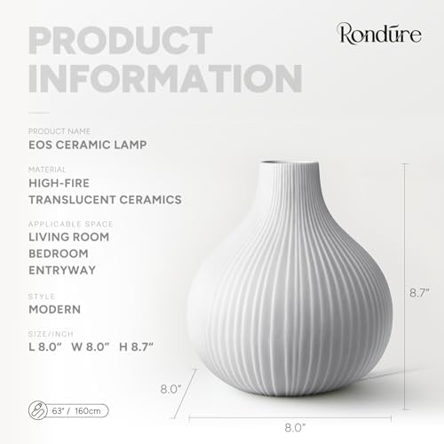 RONDURE 8.7" Modern Ceramic Table Lamp, Modern Bedside Lamps for Bedroom, Living Room and Nightstand, White Translucent Ceramic Shade, Warm Ambient Lighting, Home Decor - Image 3