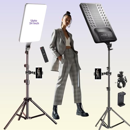 Image of Premium RL-24 Upto 100 Watt Power LED Photography Bi-Colors Panel Light Kit with Adjustable Tripod and Clamp with Mobile Bracket for YouTube | Makeup | Live Streaming | Video & Vlogging