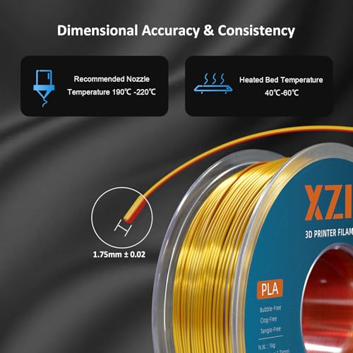 Image of Silk Tri Color PLA Filament 3D Printer 1.75mm, Rainbow PLA 3D Printer Filament 1kg (2.2lbs), No Clog, Neatly Wound, Dimensional Accuracy + /- 0.02mm, for Most FDM 3D Printers, Red Gold Purple