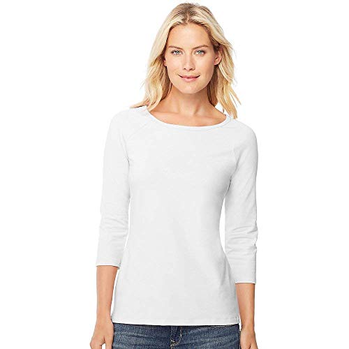 Hanes Stretch Cotton Women's Raglan Sleeve Tee Shirt White