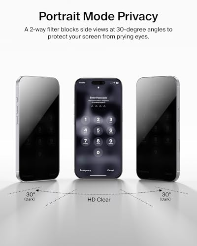 Image of Belkin EZ Align Privacy Tempered Glass Screen Protector Guard for iPhone 17 Pro, Scratch-Resistant Impact Protection Included With Easy Align Tray for Bubble Free Application - Made with Recycled Glass