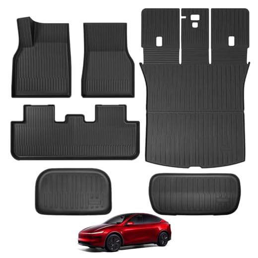 Maysoo Tesla Model Y Floor Mats, Tesla Model Y 5-Seat 2020-2023 Accessories, All Weather Floor Mat Front Rear Cargo Liner Mat, Heavy Duty Floor Mats (Set of 6)