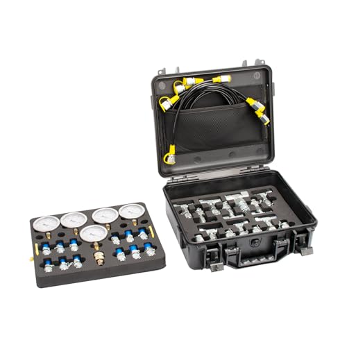 Image of Hydraulic Pressure Test Kit, 5 Gauges(150 /1500 /4000 /6000 /10000 PSI) & 13 Test Couplings & 14 Tee Connectors & 5 Test Hoses, Hydraulic Pressure Gauges, for Excavator, Construction, Machinery