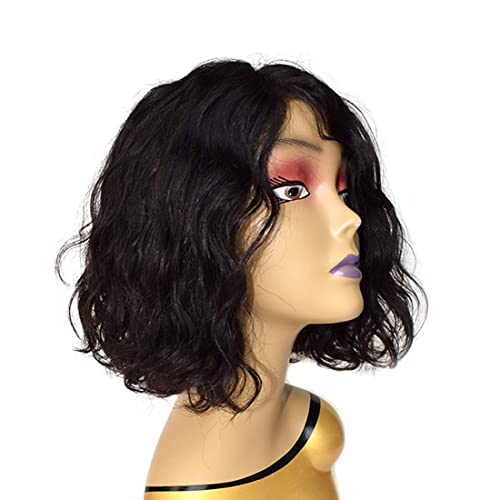 Wigenius Body Wave Short Curly Human Hair Wigs For Black Women, L-Part Lace Front Wig, Unprocessed Brazilian Virgin Human Hair Wigs(10Inch, Black) #TOP1