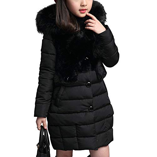 Phorecys Girls Winter Warm Coats Hooded Faux Fur Fleece Jacket Single-breasted Overcoats Outwear with Hood Black 160cm-11/12 Years