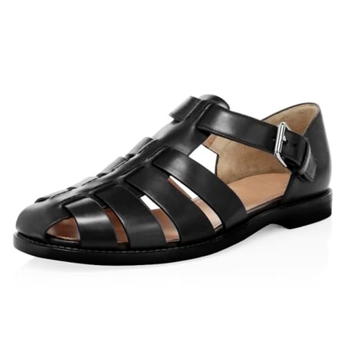 MILDSEVEN Men's Soft Business Roman Sandals, Fashion Handmade Fisherman Shoes with Buckles, Personality Closed Toe Beach Shoes, 152