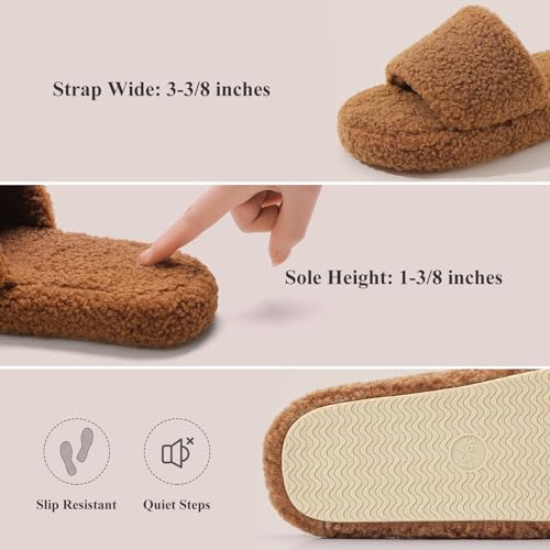 Parlovable Fuzzy Slippers for Women Open Toe Curly Fur Fluffy House Shoes Memory Foam Thick Sole Non-Slip Slides Cozy Sandals Indoor Outdoor3