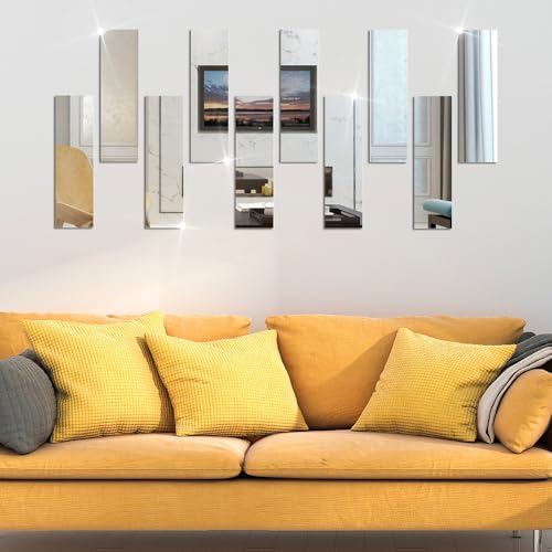 Yimisya 20Pcs 2 Inch X 8 Inch Diy Striped Mirror Stickers Self Adhesive Long Acrylic Wall Decals Silver Acrylic Mirror Strips Removable Mirror Strips For Home Art Wall Decor thumb #3