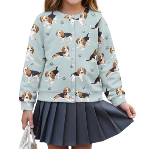 Image of Girls Cardigans Sweater Long Sleeve Crew Neck Button Down Sweaters School Outerwear for Kids Fall Winter Tops