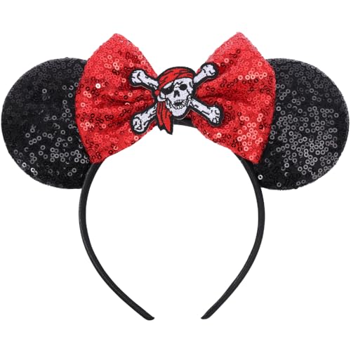 ETLUK Pirate Headband, Mouse Ears with Sequin Bow for Women Boys Girls, Womens Pirate Costume for Cosplay Accessories Party Decorations