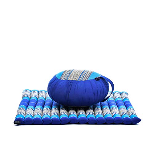 Image of Leewadee Meditation Cushion Set - 1 Round Zafu Meditation Pillow and 1 Square Roll-Up Zabuton Meditation Mat, Pillows Bundle Filled with Kapok