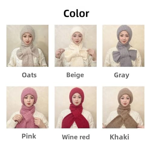 Winter Versatile Knitted Hooded Scarf for Women, Hat Scarf All-in-one Warm Windproof Fleece Cycling Protection Ear Cap 7