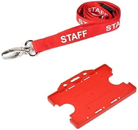 Red Staff 15mm Lanyard with Metal Lobster Clip and Double Sided Red Card Holder (1)