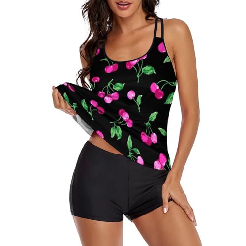 Ensemble maillot de bain tankini cerise chic à coupe ajustée - 2