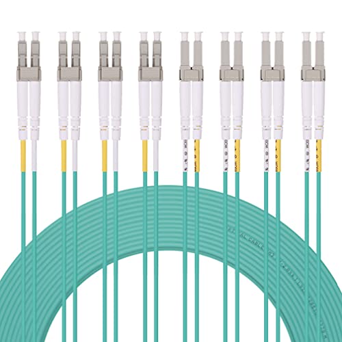 Image of 4 Pack OM3 LC to LC Fiber Patch Cable, 3m 10GB Multimode SFP Fiber Jumper, Duplex LC-LCUPC 50 /125um, LSZH, for 10G /1G MMF SFP Transceiver, Networks and More, 3-Meter(9.8ft), Green