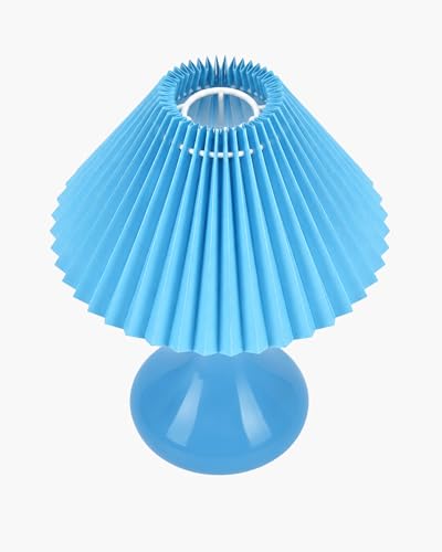 Image of Homesake Modern Small Ceramic Table Lamp, Classic Bedside Desk Lamp for Living Room Bedroom, Farmhouse Home Decor Nightstand Lamps Light with Fabric Pleated Shade, (Turquoise Pleated Shade)