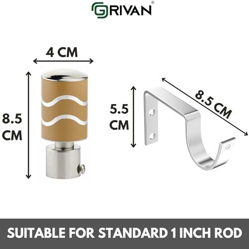 Image of GRIVAN Stainless Steel Curtain Holder Set for Door Window Wall Suitable for 1 Inch Rod Curtain Bracket Support Knobs Accessories (Mustard Yellow, Pair of 4)