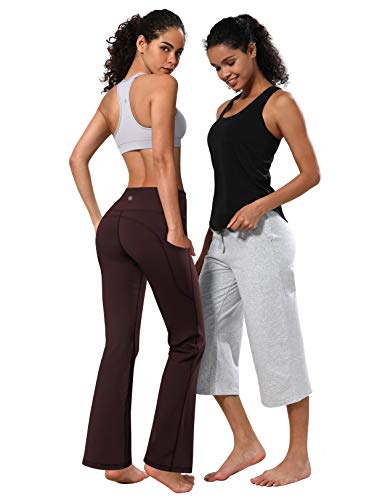 Image of BUBBLELIME 29 inch /31 inch /33 inch /35 inch /37 inch Women High Waist Bootlegs Yoga Pants Tummy Control Bootcut Workout Flared Out Pockets