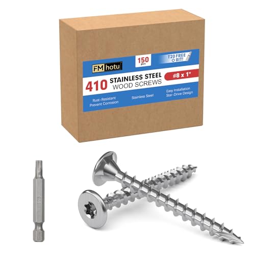 Image of #8 x 1 Stainless Steel Deck Screws, 150Pcs 410 Grade Stainless Steel | T20 Star Bit Deck Screws,Rust Resistant Timber Screws for Log Landscaping Wood
