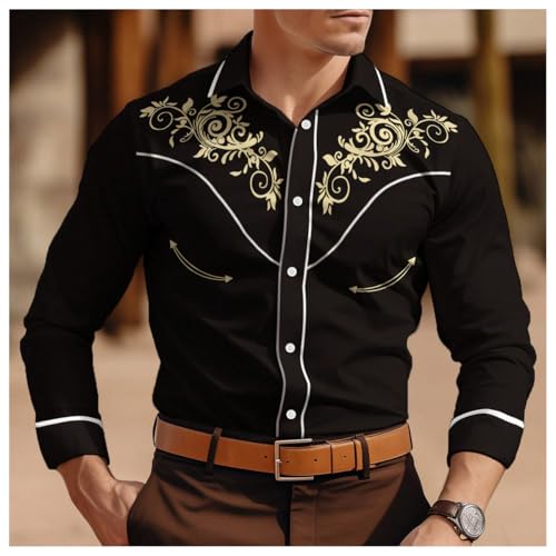 Men's Vintage Floral Print Shirts Western Cowboy Shirt Button Down Long Sleeve Tee Top4