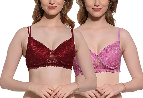 Image of FIMS - Fashion is my style Women Cotton Lycra Floral Lace Lightly Padded Bra Wired Seamless Fullcoverage Multicolor Cup- B