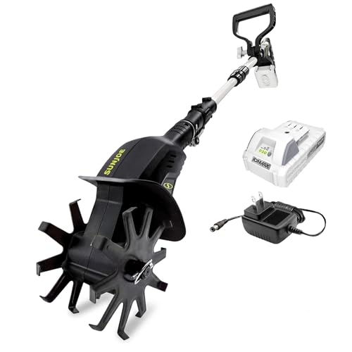 Sun Joe 24V-TLR-LTE IONMAX 24V Cordless Garden Tiller and Cultivator, 150W Motor, Dual 6-Inch Steel Blades, Charger and Battery Included