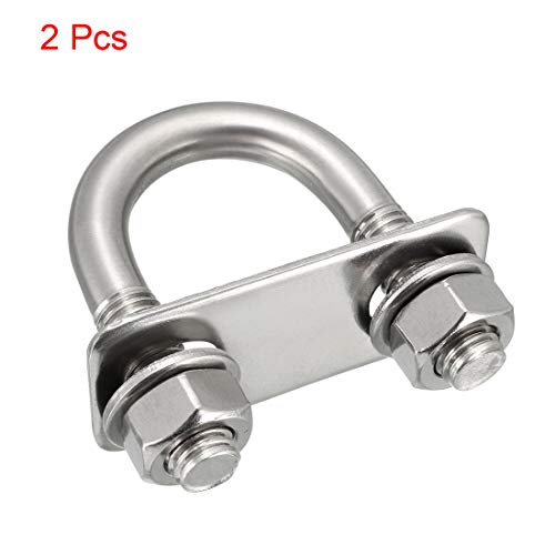 Image of uxcell u-Bolts 2Pcs 1.06 inch(27mm) Inner Width 58mm Length M10 304 Stainless Steel Round U Bolt with Nuts Washers Frame