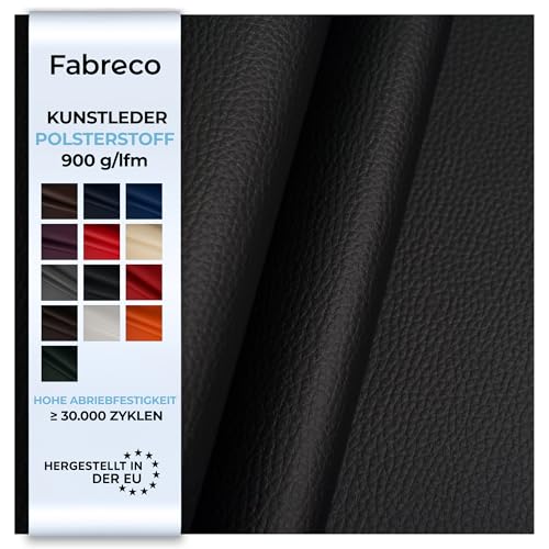 Fabreco - KUNSTLEDER Schwarz Meterware (1M x 140cm) – Lederimitat in Lederoptik - Bezugsstoff Meterware für Möbelstoffe - Stoffe für Stühle Beziehen - Polsterstoff, Polsterbezug & Möbelstoff (Schwarz)