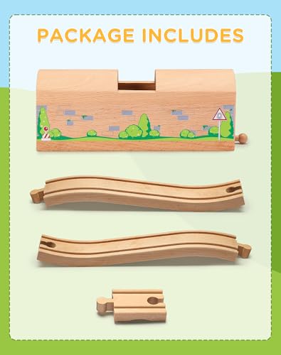 image for SainSmart Jr. Wooden Train Track Accessories Bridge Tunnel, Wooden Tra