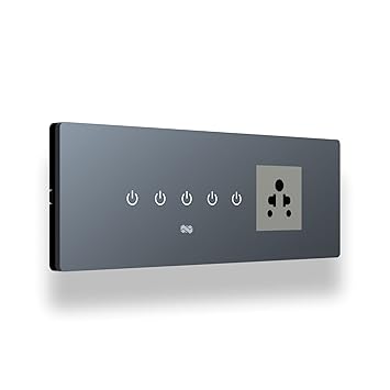 IOTICS Smart Wifi Switch Board with 4 x Switch & 1 Smart Plug Module. Finger Touch Control, Remote Control, Mobile App, Voice Control via Google Home or Amazon Alexa Smartest Home Automation Solution (Grey Variant)