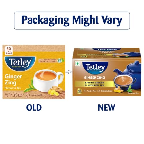 Image of Tetley Ginger Zing Flavoured Chai Black Tea 50 Tea Bags,100 Grams