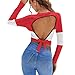 SEOCKA Austrian Flag Women's Long Sleeve Crop Tops Backless Tie Back Navel Revealing Tight T Shirt L