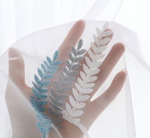 Homxi Curtain Voile Bedroom 2 Panel Set,2 x 38W x 54H,Bedroom Curtains Semi Sheer White Gray Blue Wheat Embroidered Window Curtain Pinch Pleats - Image 3