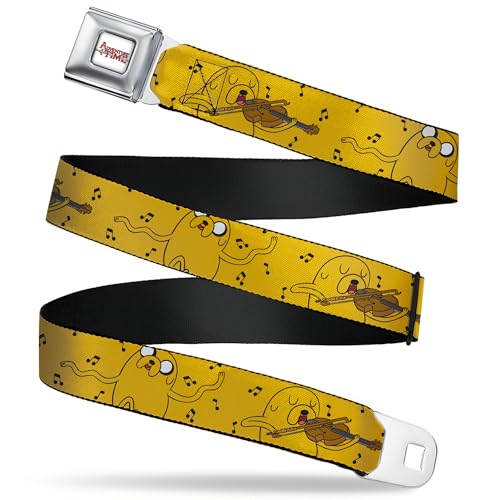 Cartoon Network Belt, Seatbelt Buckle Belt, Adventure Time Jake Dancing and Violin Poses Yellow, Youth 20 to 36 Inches