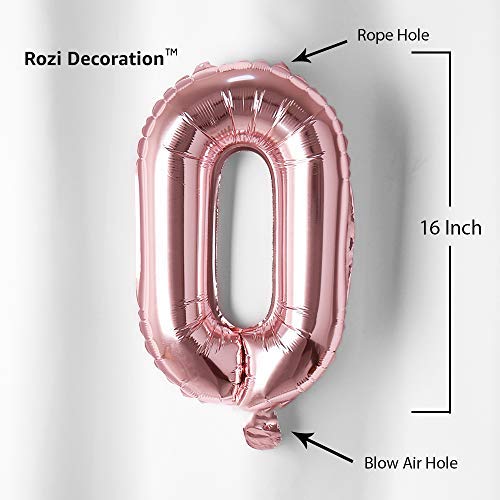 Image of Rozi Decoration 16-Inch Rose Gold Foil Number 0 Balloon - Helium-Ready 1-Pack Party Supplies for Birthdays & Anniversaries