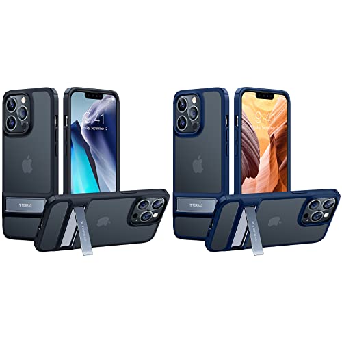 TORRAS MarsClimber Compatible for iPhone 13 Pro Max Case [2 Color] [3 Stand Ways], Mystic Black and Glacier Blue