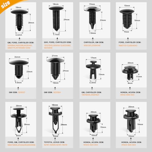 GOOACC - GRC-33 240PCS Bumper Retainer Clips Car Plastic Rivets Fasteners Push Retainer Kit Most Popular Sizes Auto Push Pin Rivets Set -Door Trim Panel Fender Clips for GM Ford Toyota Honda Chrysler