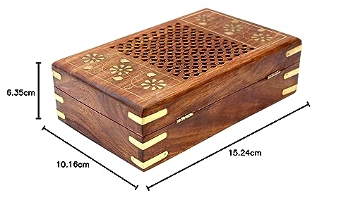 ITOS365 Handmade Wooden Small Jewellery Box for Women - Wood Brown Finish | Elegant Jewel Storage Organizer With Beautiful Hand Carvings | Decorative Jewellery Box | Gift Item