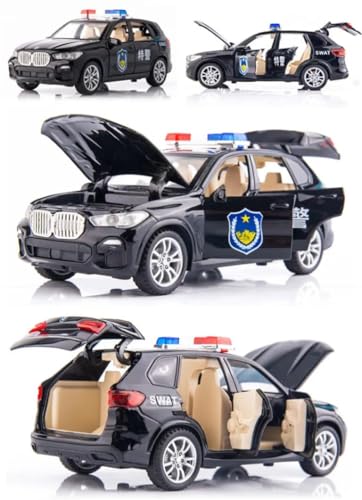 Image of 1:32 Scale BMW X5 Police Toy Car | Metal Pullback Diecast Car for Kids with Openable Doors, Sound, Light Effects Toy for Car Enthusiasts (Color As Per Available), Black