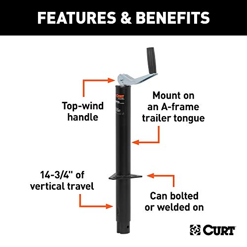 Curt 28202 A-Frame Trailer Jack, 2,000 Lbs, 14-3/4 Inches Vertical Travel, Carbide Black Powder Coat #TOP2
