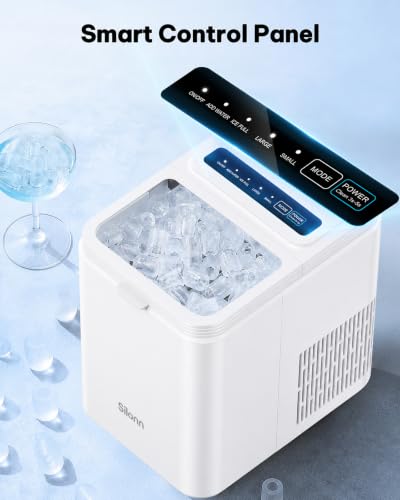 Image of Silonn Ice Maker Countertop, 8 Ice Cubes in 6 Mins, 26.5 lbs /24H, 2 Bullet Ice Sizes, Self-Cleaning Bullet Ice Maker, Portable Ice Machine for Kitchen, Party, Office, and RV Camping
